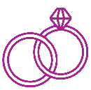 Purple icon of a diamond ring linked with a plain band
